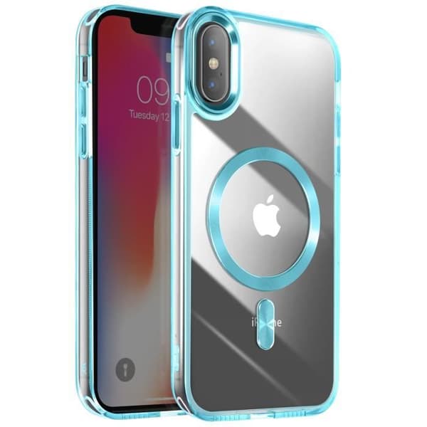 Coque MagSafe för iPhone XS och X Bakparti Glas Färg Blå