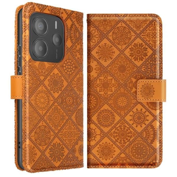Fodral för Redmi Note 14 5G Mandala Etnisk Plånbok Stöd Ljusbrun