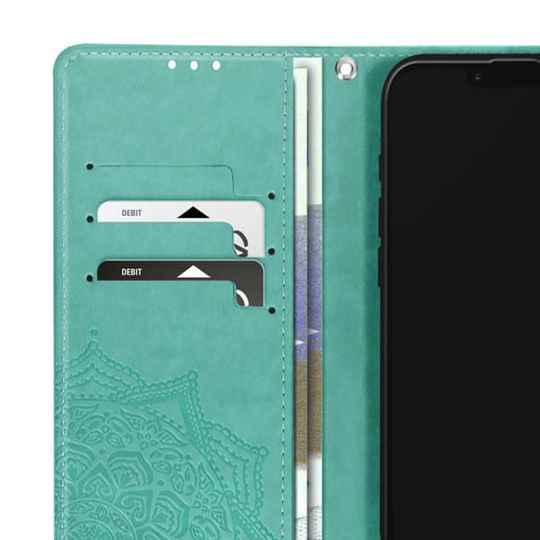 Fodral Blommor Mandala för iPhone 16 Plånbok Nyckelband Grön