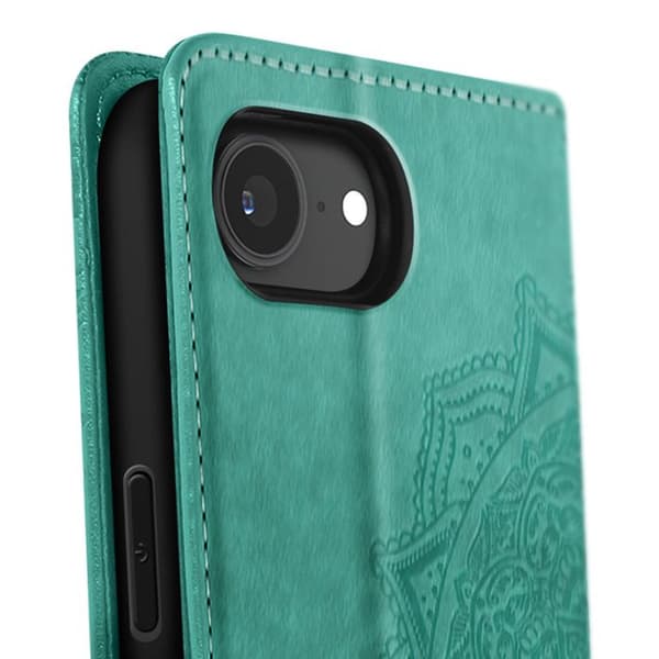 Fodral Blommor Mandala för iPhone 16 Plånbok Nyckelband Grön