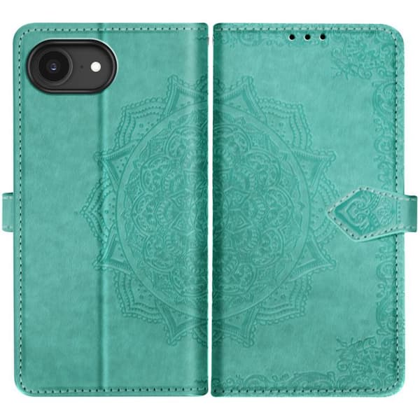 Fodral Blommor Mandala för iPhone 16 Plånbok Nyckelband Grön