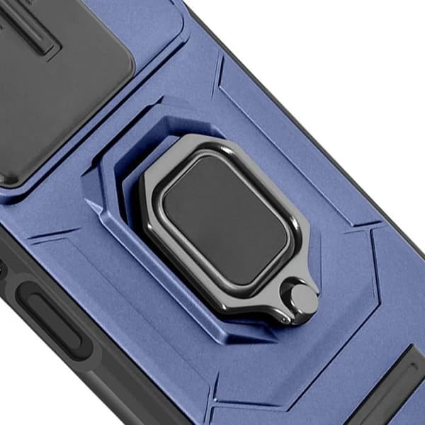 Coque för Xiaomi Redmi 13 med ringstöd och glidande kameraskydd i blå natt.
