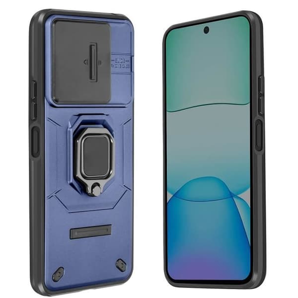 Coque för Xiaomi Redmi 13 med ringstöd och glidande kameraskydd i blå natt.