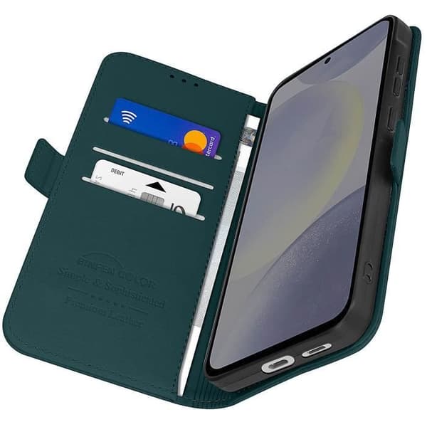 Etui för Samsung S24 FE Fodral Plånbok Dubbel Magnetlås Mörkgrön