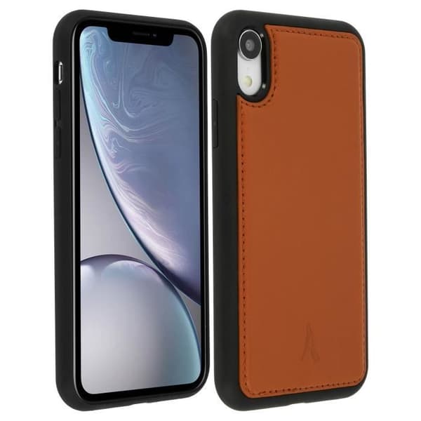 Coque iPhone XR Skydd Hård Äkta Läder Akashi - Kamel Brun