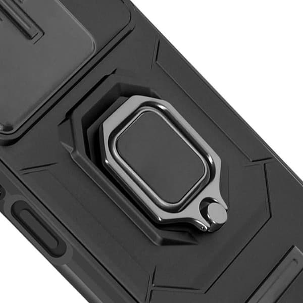 Coque för Xiaomi Redmi 13 med ringstöd och skjutbart kameraskydd svart
