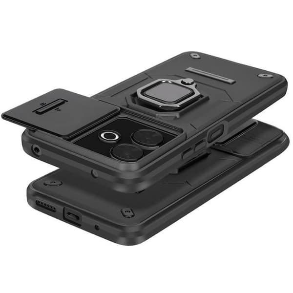 Coque för Xiaomi Redmi 13 med ringstöd och skjutbart kameraskydd svart