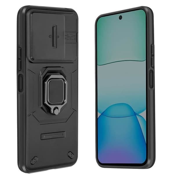 Coque för Xiaomi Redmi 13 med ringstöd och skjutbart kameraskydd svart