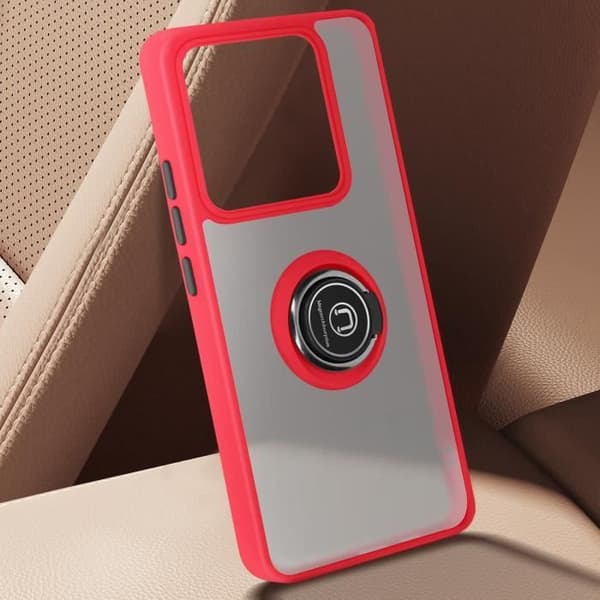 Coque för Xiaomi 14T med metallring och videostöd i röd färg