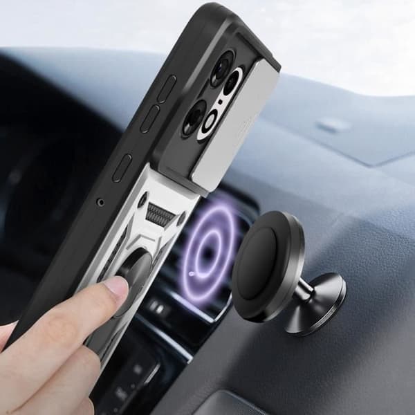 Coque för Motorola Edge 50 Pro Ring Stöd Kamera Skydd Glidande Silver