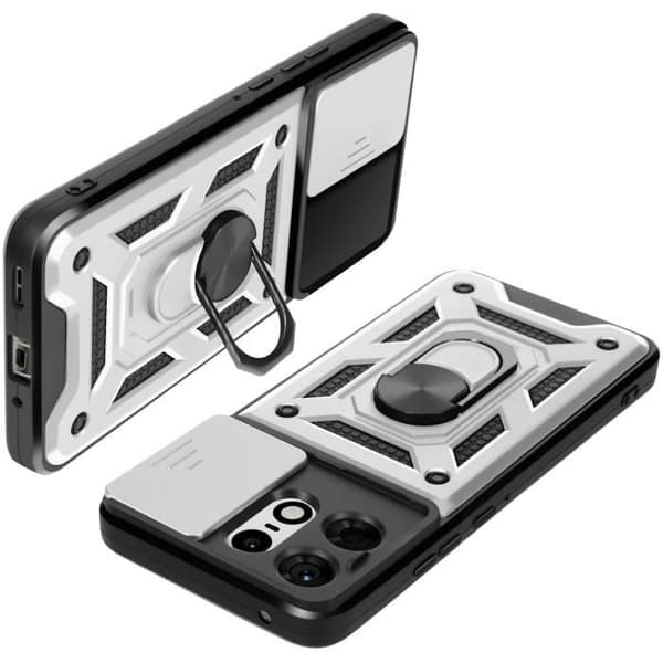 Coque för Motorola Edge 50 Pro Ring Stöd Kamera Skydd Glidande Silver