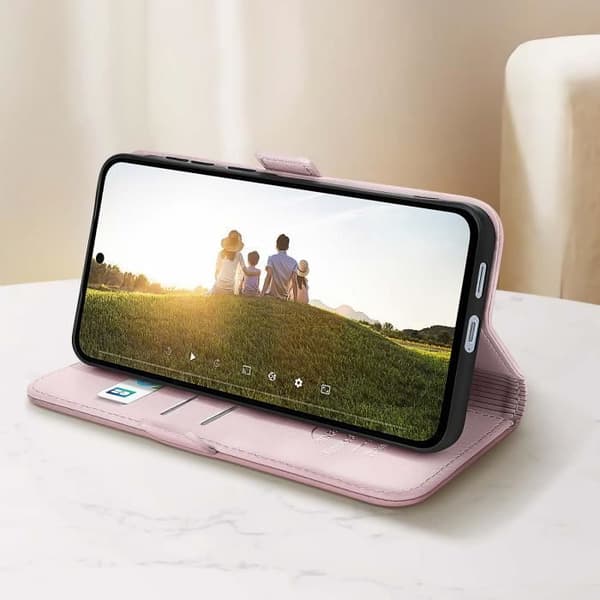 Ärende för Samsung S24 FE Fodral Plånbok Dubbel Magnetlås Rosa Pudrig