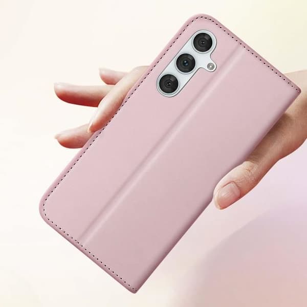 Ärende för Samsung S24 FE Fodral Plånbok Dubbel Magnetlås Rosa Pudrig