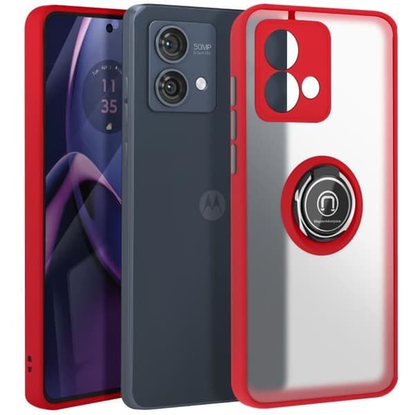 Coque för Motorola Moto G84 Med Metallring Videostöd Röd