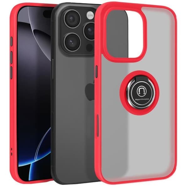 Coque för iPhone 16 Pro Max Metallring Videostöd Röd