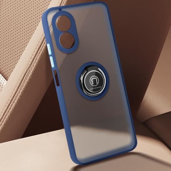 Coque för Oppo A38 Metallring Videostöd Blå Natt