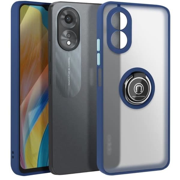 Coque för Oppo A38 Metallring Videostöd Blå Natt