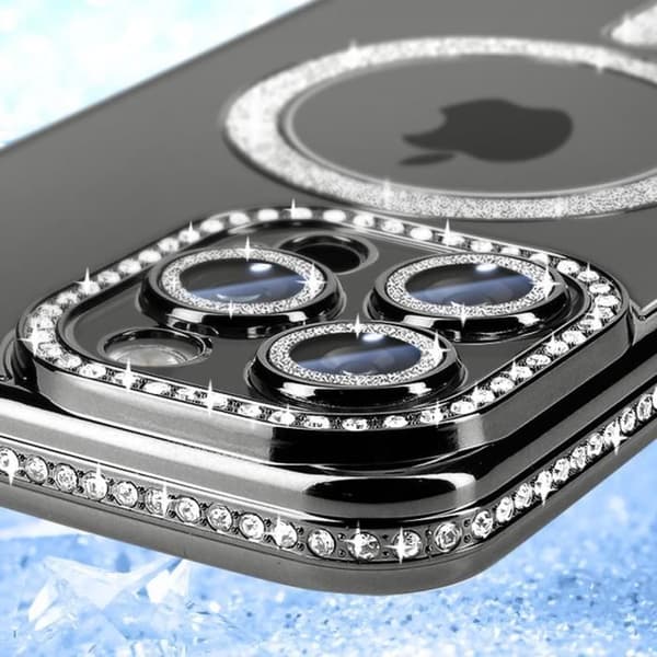 Coque Diamant för iPhone 16 Pro MagSafe-skydd Kontur Strass Svart