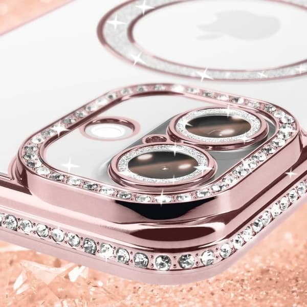 Coque Diamant för iPhone 16 Plus Skydd MagSafe Kontur Strass Rosé Champagne