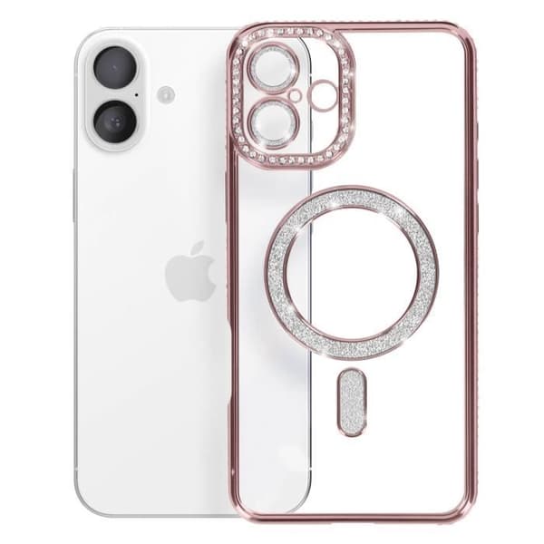 Coque Diamant för iPhone 16 Plus Skydd MagSafe Kontur Strass Rosé Champagne