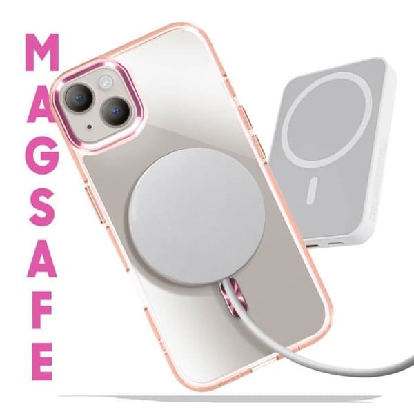 Coque MagSafe för iPhone 15 Plus och 14 Plus Bakre Glas Färg Rose Champagne