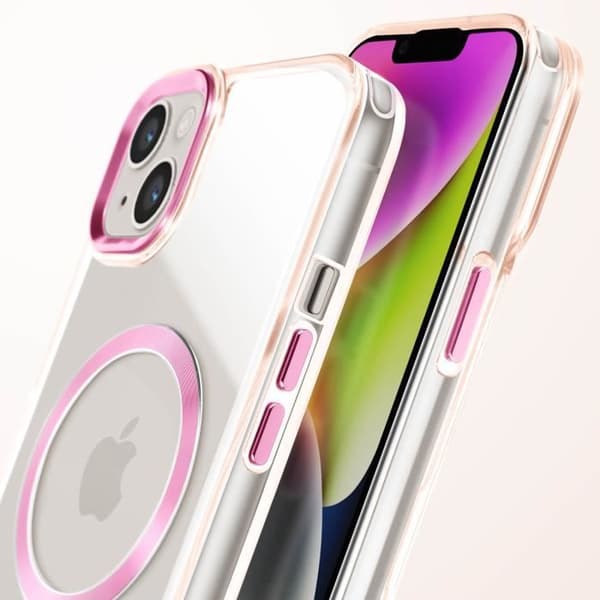 Coque MagSafe för iPhone 15 Plus och 14 Plus Bakre Glas Färg Rose Champagne