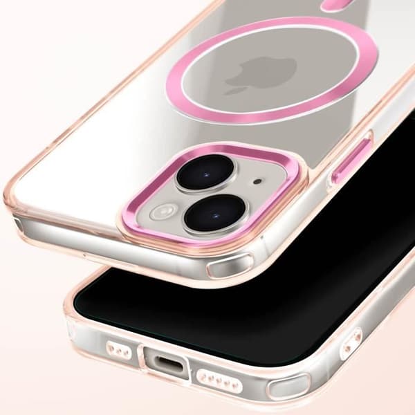 Coque MagSafe för iPhone 15 Plus och 14 Plus Bakre Glas Färg Rose Champagne