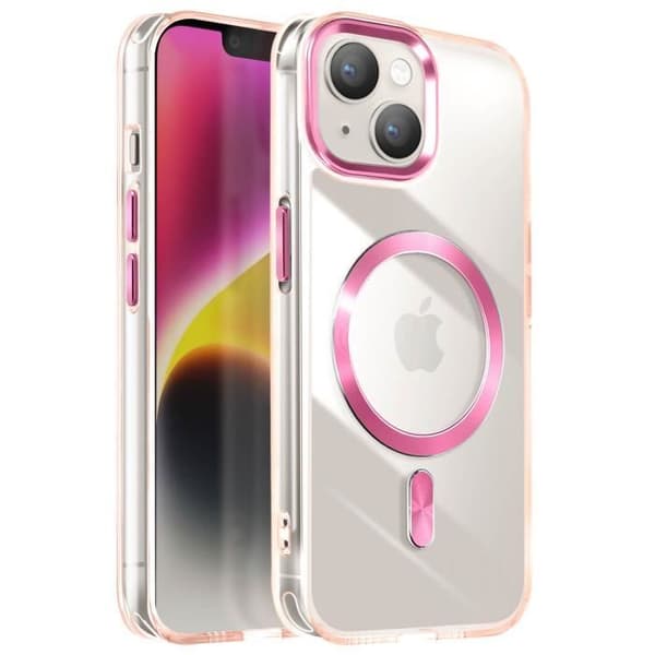 Coque MagSafe för iPhone 15 Plus och 14 Plus Bakre Glas Färg Rose Champagne