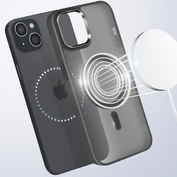 Coque MagSafe för iPhone 14 Matt Frostad Baksidan Svart Kant