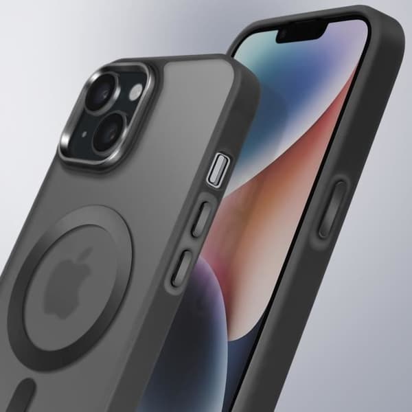 Coque MagSafe för iPhone 14 Matt Frostad Baksidan Svart Kant