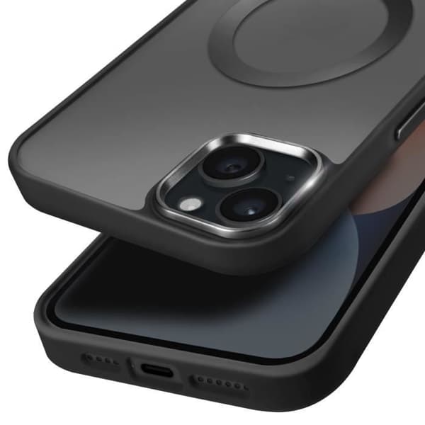 Coque MagSafe för iPhone 14 Matt Frostad Baksidan Svart Kant