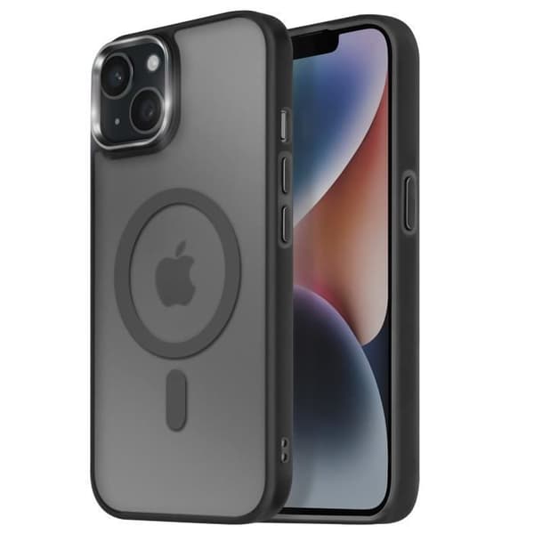 Coque MagSafe för iPhone 14 Matt Frostad Baksidan Svart Kant