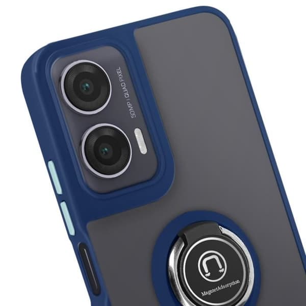 Coque för Motorola Moto G35 med Metallring Video Stöd Blå Natt