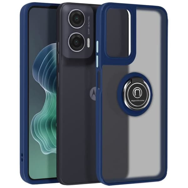Coque för Motorola Moto G35 med Metallring Video Stöd Blå Natt