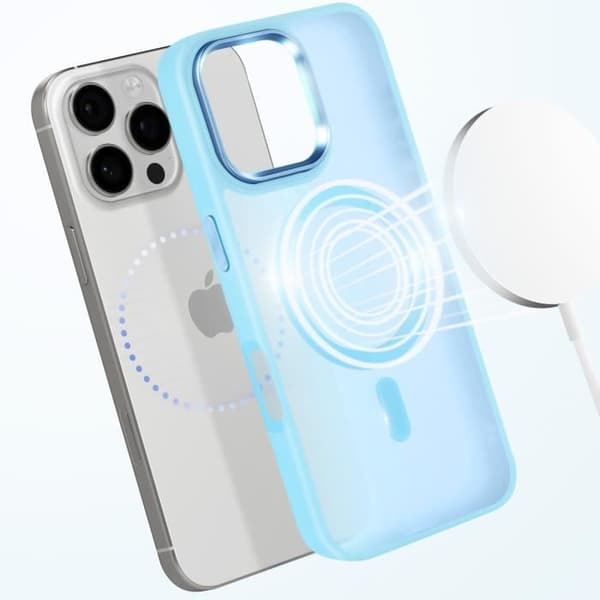 Coque MagSafe för iPhone 16 Pro Max Matt Frostad Bakre Kontur Ljusblå