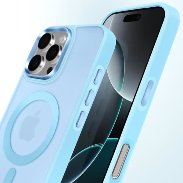 Coque MagSafe för iPhone 16 Pro Max Matt Frostad Bakre Kontur Ljusblå