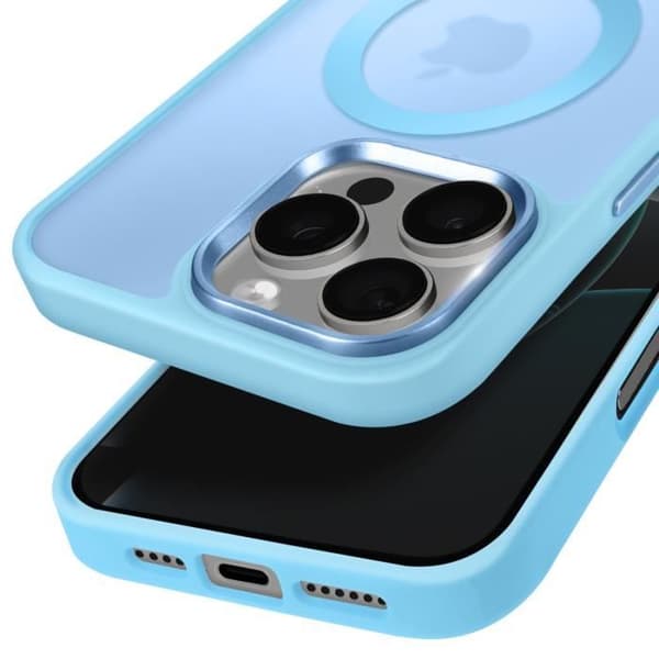 Coque MagSafe för iPhone 16 Pro Max Matt Frostad Bakre Kontur Ljusblå