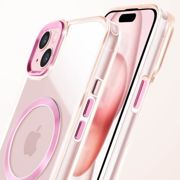 Coque MagSafe för iPhone 15 Bakre Kristall Färg Rosé Champagne