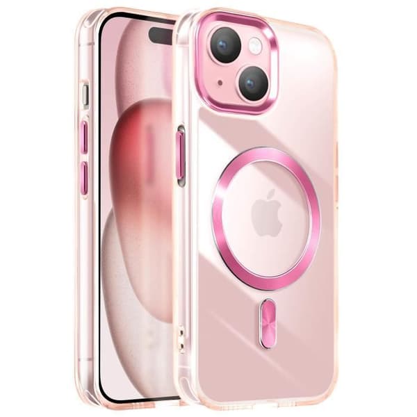 Coque MagSafe för iPhone 15 Bakre Kristall Färg Rosé Champagne