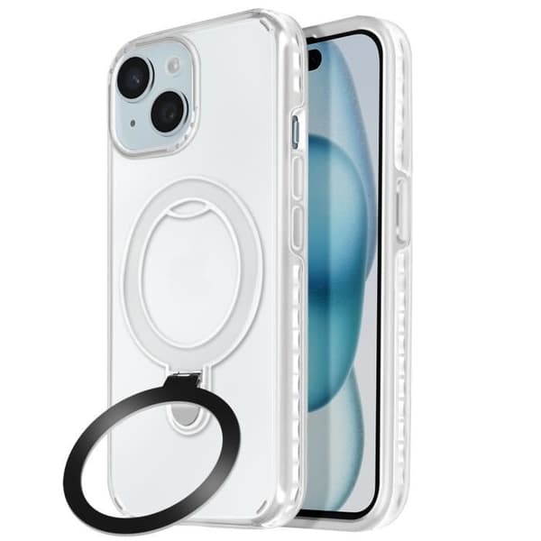 MagSafe-skydd för iPhone 15 Stöttålig med Fällbart Stöd Vit