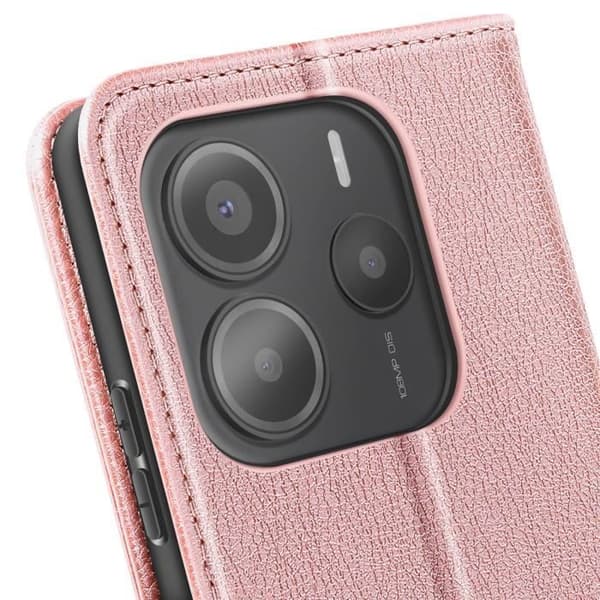 Étui för Xiaomi Redmi Note 14 5G Fodral med Plånbok och Video Stativ Rosa Champagne