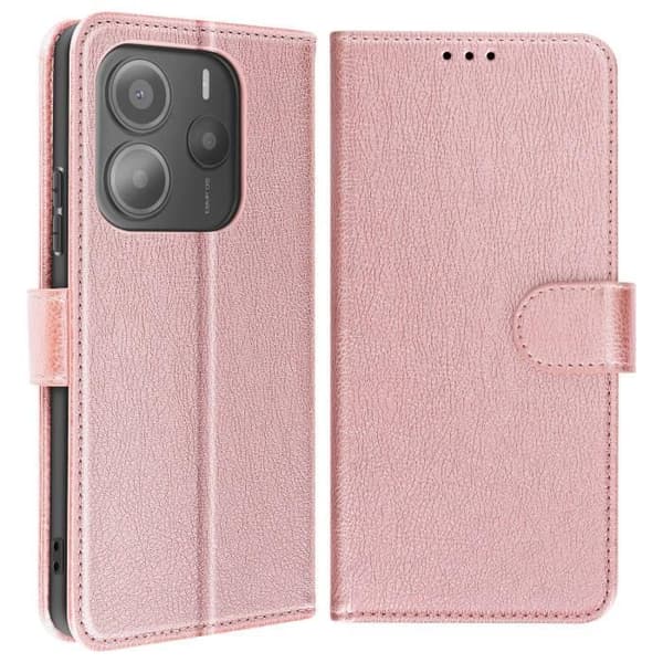 Étui för Xiaomi Redmi Note 14 5G Fodral med Plånbok och Video Stativ Rosa Champagne