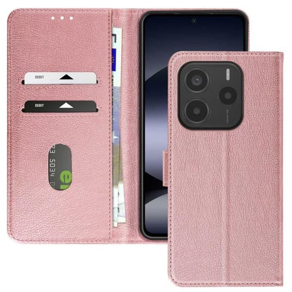 Étui för Xiaomi Redmi Note 14 5G Fodral med Plånbok och Video Stativ Rosa Champagne