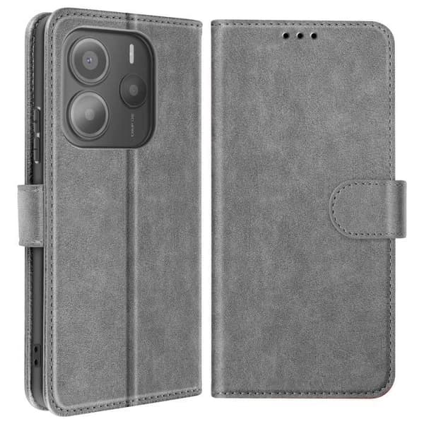 Étui för Xiaomi Redmi Note 14 5G Fodral med Plånbok och Videostöd Grå