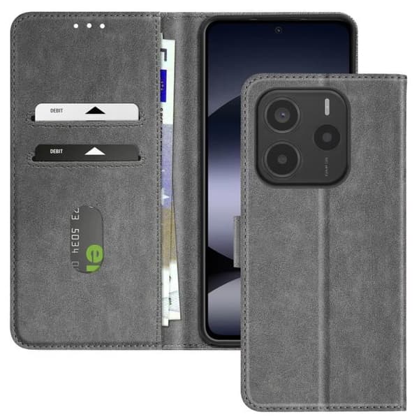 Étui för Xiaomi Redmi Note 14 5G Fodral med Plånbok och Videostöd Grå
