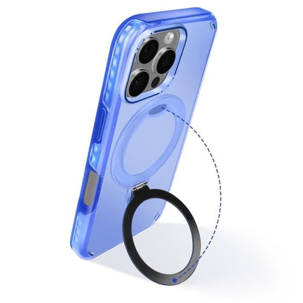 Coque MagSafe för iPhone 16 Pro Stötabsorberande med Fällbart Stöd Blå