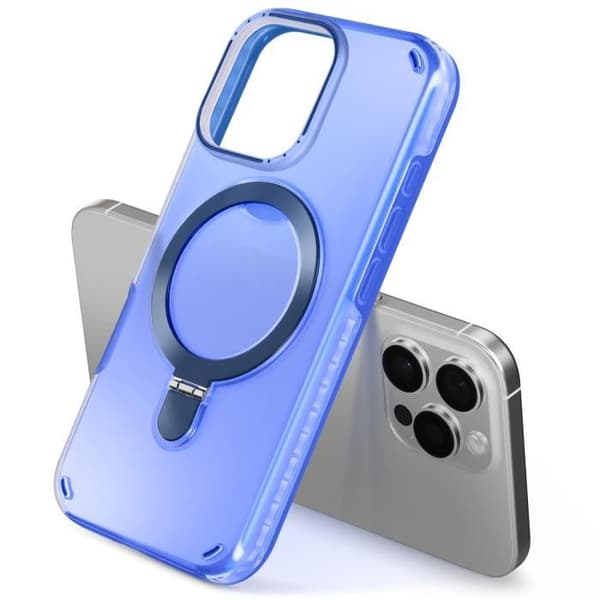 Coque MagSafe för iPhone 16 Pro Stötabsorberande med Fällbart Stöd Blå
