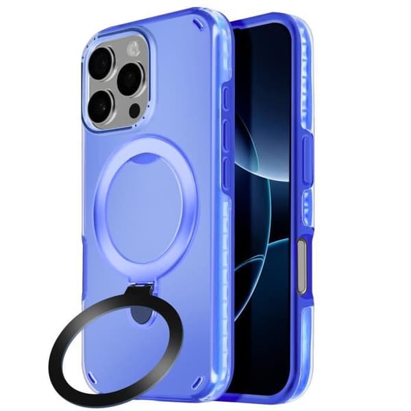 Coque MagSafe för iPhone 16 Pro Stötabsorberande med Fällbart Stöd Blå