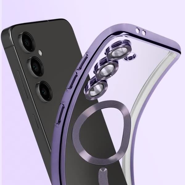 Coque MagSafe för Samsung Galaxy S24 FE Silikon Kontur Krom Lila