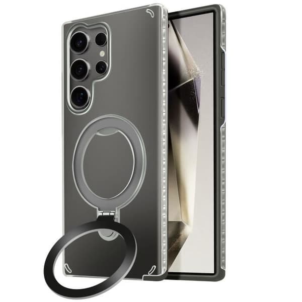 Coque MagSafe för Samsung Galaxy S24 Ultra Stöttålig Fällbart Stöd Svart